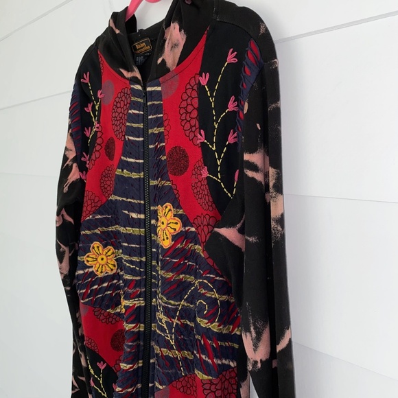 VTG Rising International Mixed Prints Floral Embroidery Hoodie Medium - Picture 6 of 15
